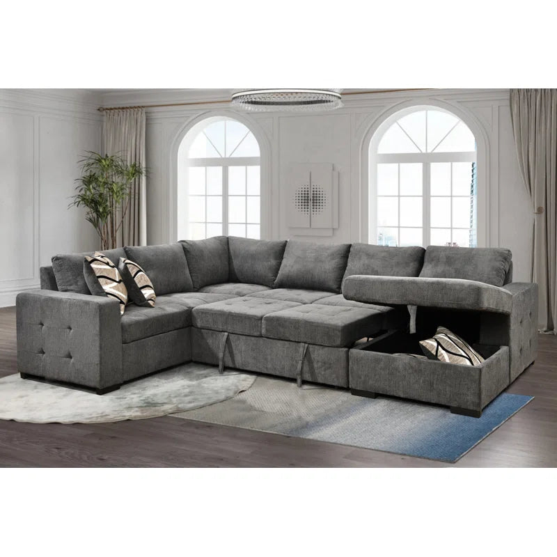U Shape Sectional Sofa: 123" Oversized Sectional Sleeper Sofa With Storage Living Room(Dark Gray)