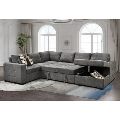 U Shape Sectional Sofa: 123" Oversized Sectional Sleeper Sofa With Storage Living Room(Dark Gray)