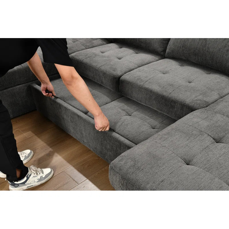 U Shape Sectional Sofa: 123" Oversized Sectional Sleeper Sofa With Storage Living Room(Dark Gray)
