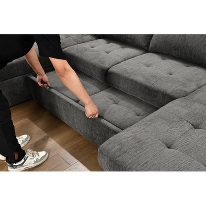 U Shape Sectional Sofa: 123" Oversized Sectional Sleeper Sofa With Storage Living Room(Dark Gray)
