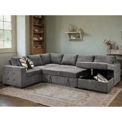 U Shape Sectional Sofa: 123" Oversized Sectional Sleeper Sofa With Storage Living Room(Dark Gray)