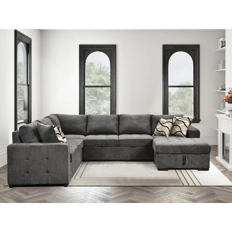 U Shape Sectional Sofa: 123" Oversized Sectional Sleeper Sofa With Storage Living Room(Dark Gray)