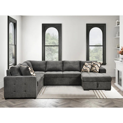 U Shape Sectional Sofa: 123" Oversized Sectional Sleeper Sofa With Storage Living Room(Dark Gray)