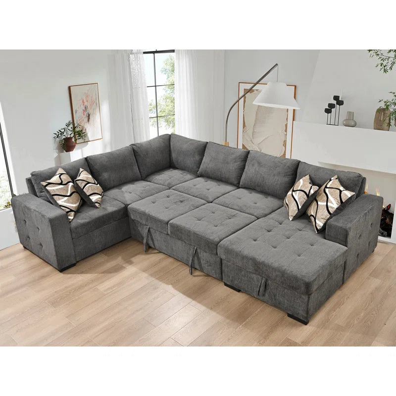 U Shape Sectional Sofa: 123" Oversized Sectional Sleeper Sofa With Storage Living Room(Dark Gray)