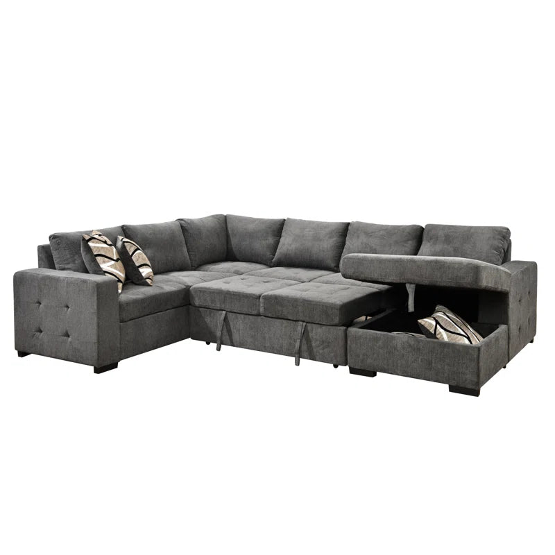 U Shape Sectional Sofa: 123" Oversized Sectional Sleeper Sofa With Storage Living Room(Gray)