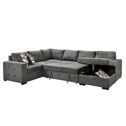 U Shape Sectional Sofa: 123" Oversized Sectional Sleeper Sofa With Storage Living Room(Gray)