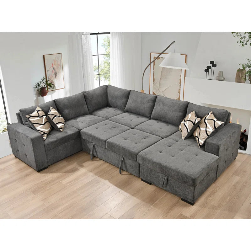 U Shape Sectional Sofa: 123" Oversized Sectional Sleeper Sofa With Storage Living Room(Gray)