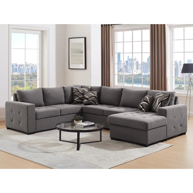 U Shape Sectional Sofa: 123" Oversized Sectional Sleeper Sofa With Storage Living Room(Gray)