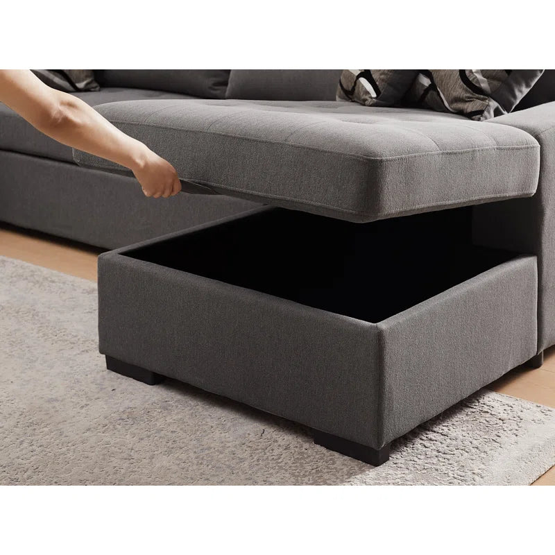 U Shape Sectional Sofa: 123" Oversized Sectional Sleeper Sofa With Storage Living Room(Gray)