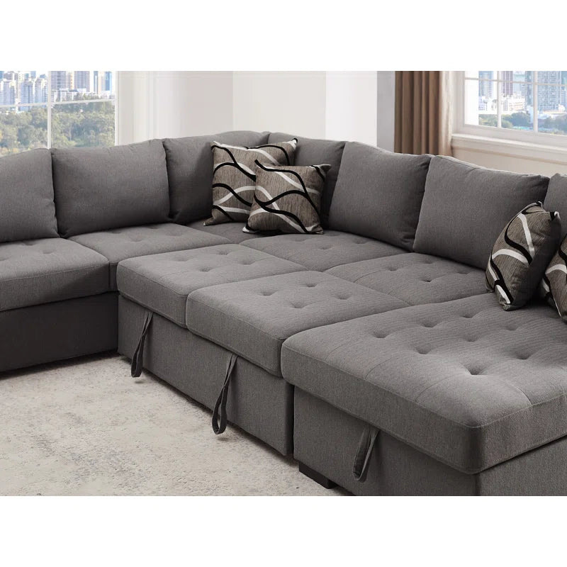 U Shape Sectional Sofa: 123" Oversized Sectional Sleeper Sofa With Storage Living Room(Gray)