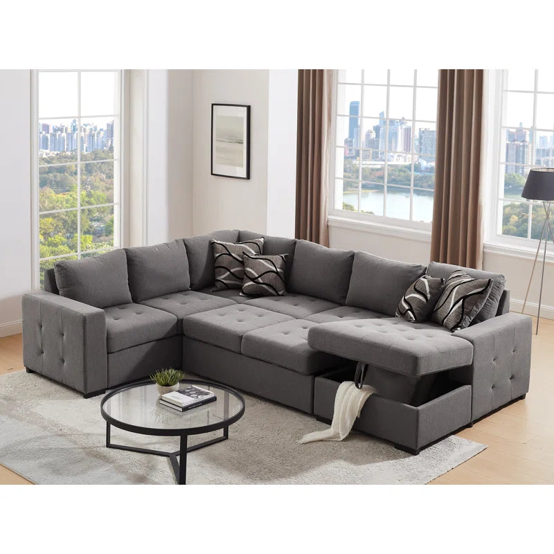 U Shape Sectional Sofa: 123" Oversized Sectional Sleeper Sofa With Storage Living Room(Gray)