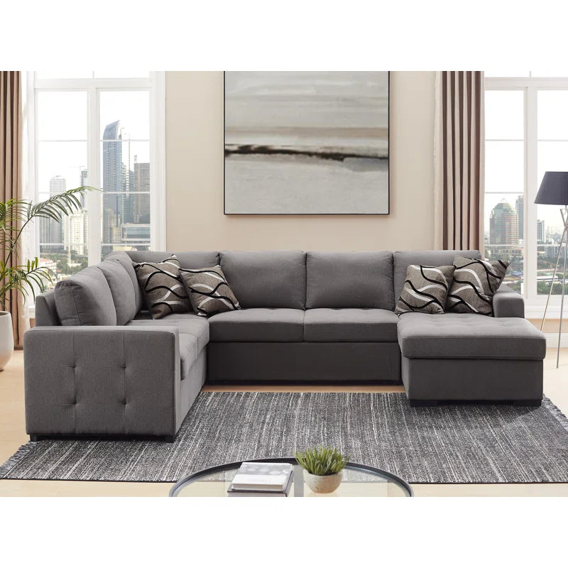 U Shape Sectional Sofa: 123" Oversized Sectional Sleeper Sofa With Storage Living Room(Gray)
