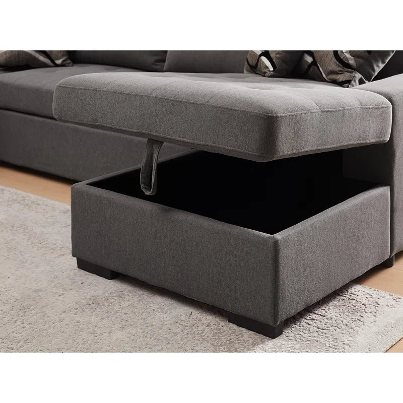 U Shape Sectional Sofa: 123" Oversized Sectional Sleeper Sofa With Storage Living Room(Gray)