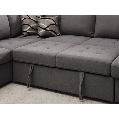 U Shape Sectional Sofa: 123" Oversized Sectional Sleeper Sofa With Storage Living Room(Gray)