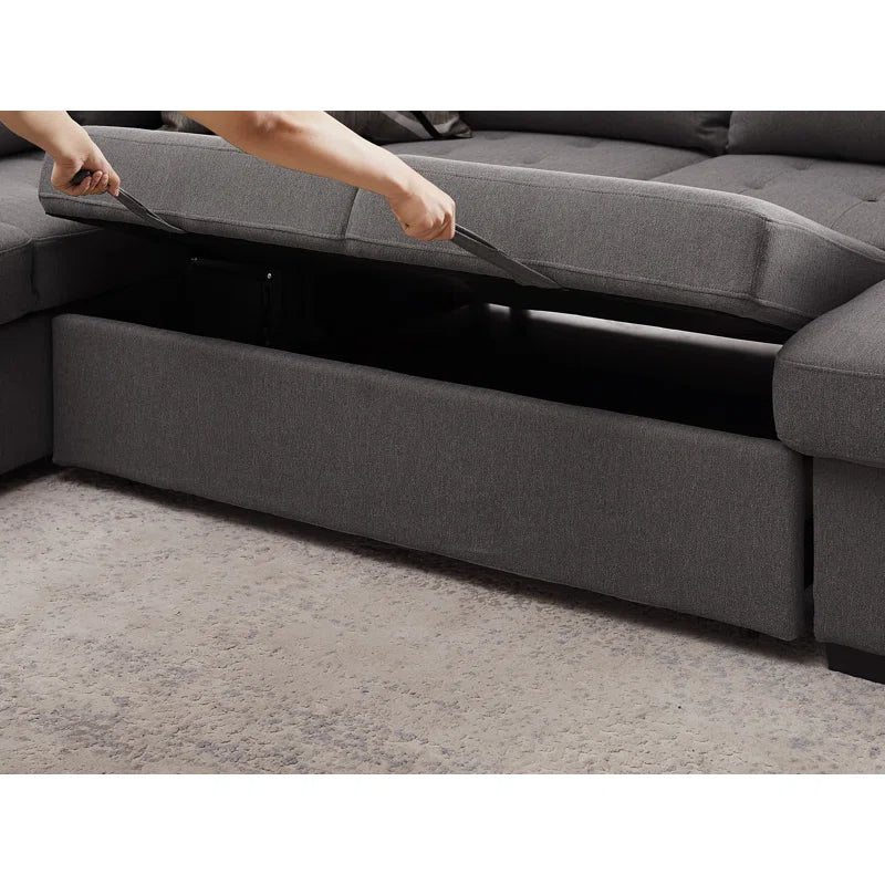 U Shape Sectional Sofa: 123" Oversized Sectional Sleeper Sofa With Storage Living Room(Gray)