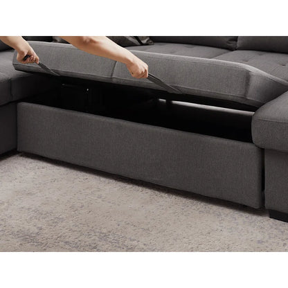U Shape Sectional Sofa: 123" Oversized Sectional Sleeper Sofa With Storage Living Room(Gray)