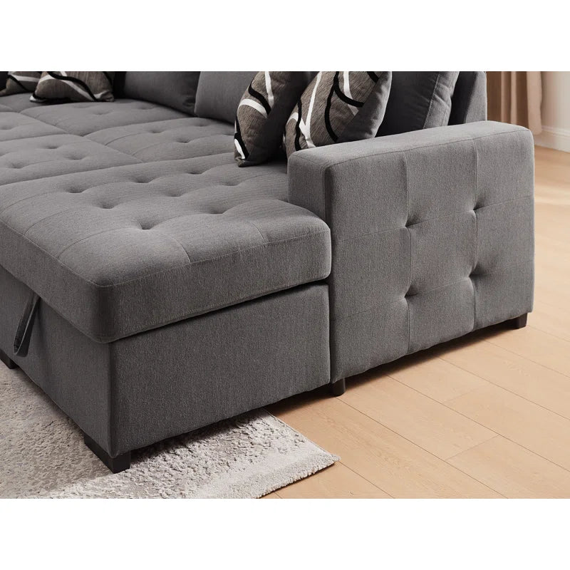 U Shape Sectional Sofa: 123" Oversized Sectional Sleeper Sofa With Storage Living Room(Gray)