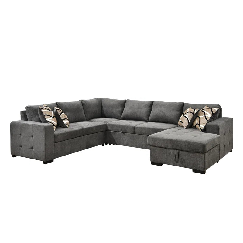 U Shape Sectional Sofa: 123" Oversized Sectional Sleeper Sofa With Storage Living Room(Gray)