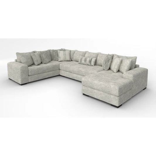 U-Shape Sectional Sofa: 3-Piece Upholstered Teddy Bear Soft Fabric Sectional with pillows(Gray)