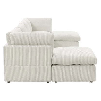 U-Shape Sectional Sofa: 129" Wide Reversible Modular Corner Sectional with Ottoman(Cream Corduroy)