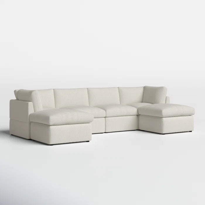 U-Shape Sectional Sofa: 129" Wide Reversible Modular Corner Sectional with Ottoman(Cream Corduroy)