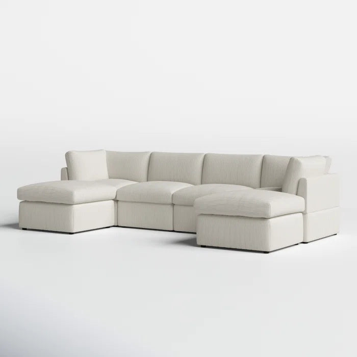 U-Shape Sectional Sofa: 129" Wide Reversible Modular Corner Sectional with Ottoman(Cream Corduroy)