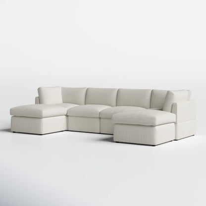 U-Shape Sectional Sofa: 129" Wide Reversible Modular Corner Sectional with Ottoman(Cream Corduroy)