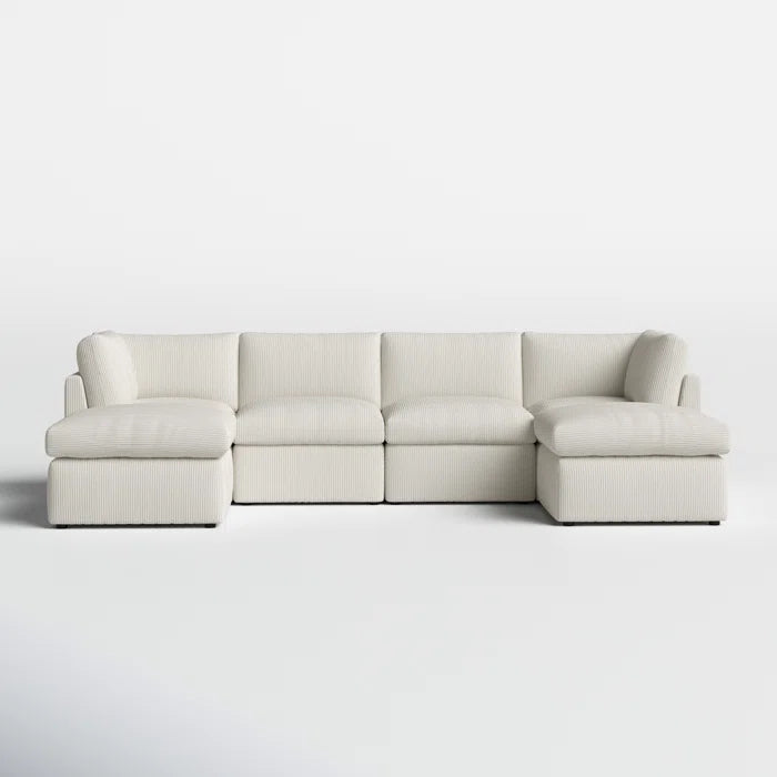 U-Shape Sectional Sofa: 129" Wide Reversible Modular Corner Sectional with Ottoman(Cream Corduroy)