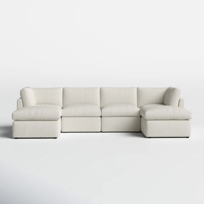U-Shape Sectional Sofa: 129" Wide Reversible Modular Corner Sectional with Ottoman(Cream Corduroy)