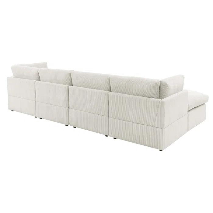 U-Shape Sectional Sofa: 129" Wide Reversible Modular Corner Sectional with Ottoman(Cream Corduroy)