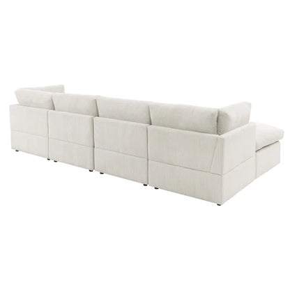 U-Shape Sectional Sofa: 129" Wide Reversible Modular Corner Sectional with Ottoman(Cream Corduroy)