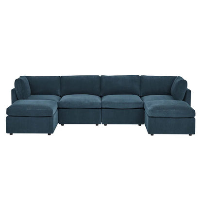 U-Shape Sectional Sofa: 129" Wide Reversible Modular Corner Sectional with Ottoman(Dark Blue Corduroy)