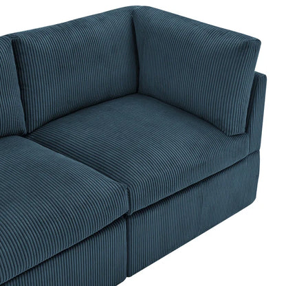 U-Shape Sectional Sofa: 129" Wide Reversible Modular Corner Sectional with Ottoman(Dark Blue Corduroy)