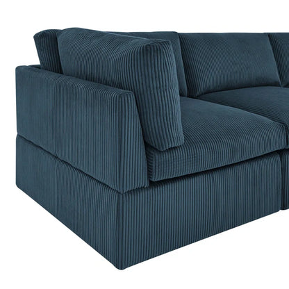 U-Shape Sectional Sofa: 129" Wide Reversible Modular Corner Sectional with Ottoman(Dark Blue Corduroy)