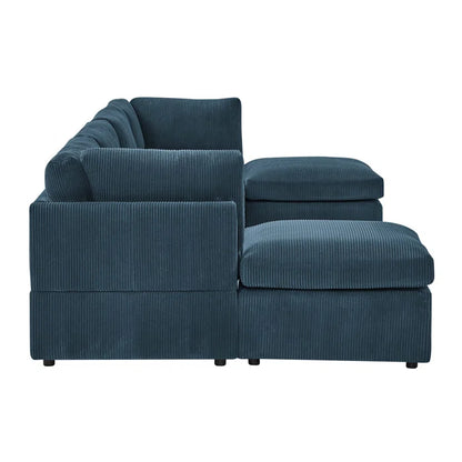 U-Shape Sectional Sofa: 129" Wide Reversible Modular Corner Sectional with Ottoman(Dark Blue Corduroy)