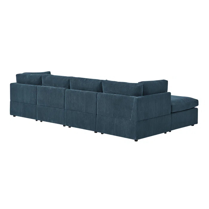U-Shape Sectional Sofa: 129" Wide Reversible Modular Corner Sectional with Ottoman(Dark Blue Corduroy)