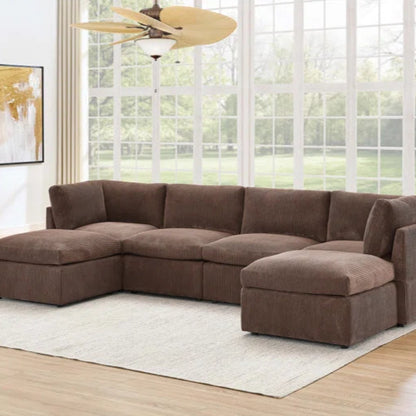 U-Shape Sectional Sofa: 129" Wide Reversible Modular Corner Sectional with Ottoman(Dark Brown Corduroy)