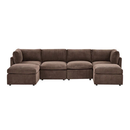 U-Shape Sectional Sofa: 129" Wide Reversible Modular Corner Sectional with Ottoman(Dark Brown Corduroy)