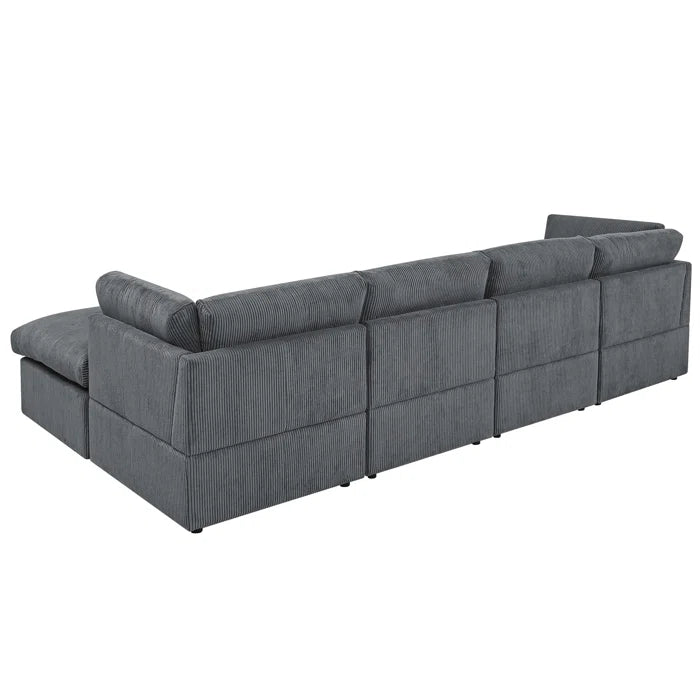 U-Shape Sectional Sofa: 129" Wide Reversible Modular Corner Sectional with Ottoman(Dark Gray Corduroy)