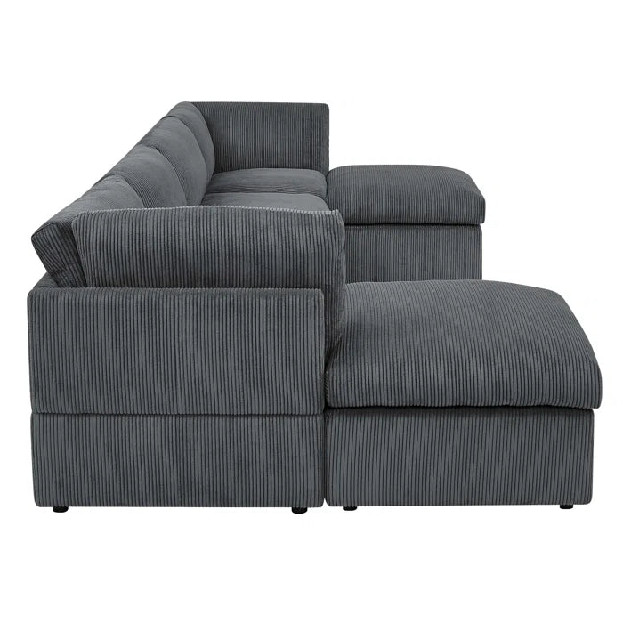 U-Shape Sectional Sofa: 129" Wide Reversible Modular Corner Sectional with Ottoman(Dark Gray Corduroy)