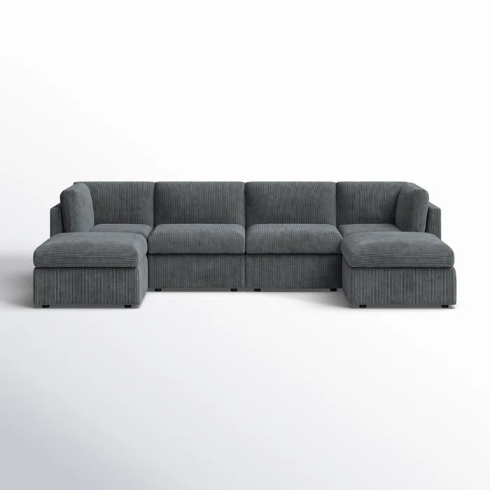 U-Shape Sectional Sofa: 129" Wide Reversible Modular Corner Sectional with Ottoman(Dark Gray Corduroy)