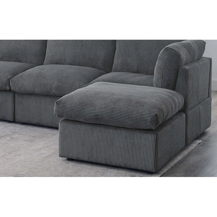 U-Shape Sectional Sofa: 129" Wide Reversible Modular Corner Sectional with Ottoman(Dark Gray Corduroy)