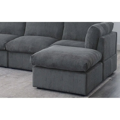 U-Shape Sectional Sofa: 129" Wide Reversible Modular Corner Sectional with Ottoman(Dark Gray Corduroy)