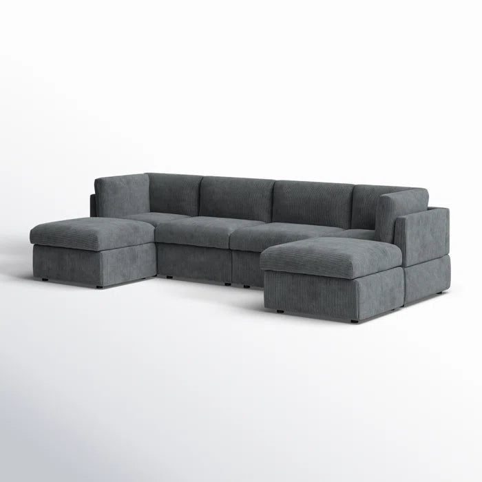 U-Shape Sectional Sofa: 129" Wide Reversible Modular Corner Sectional with Ottoman(Dark Gray Corduroy)