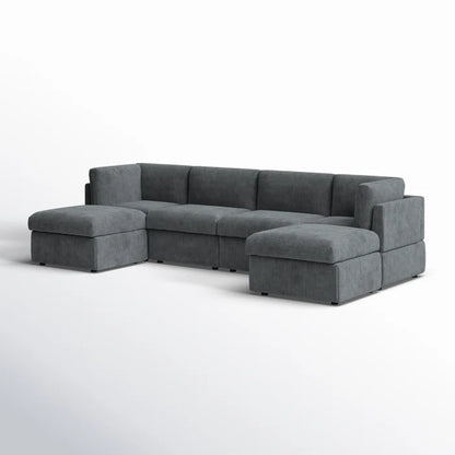 U-Shape Sectional Sofa: 129" Wide Reversible Modular Corner Sectional with Ottoman(Dark Gray Corduroy)