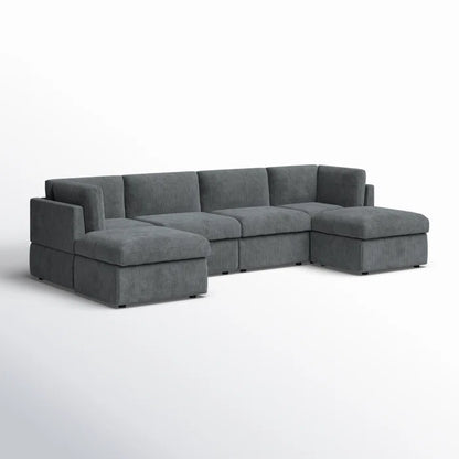 U-Shape Sectional Sofa: 129" Wide Reversible Modular Corner Sectional with Ottoman(Dark Gray Corduroy)
