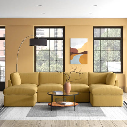 U-Shape Sofa: 129" Wide Reversible Modular Corner Sectional with Ottoman(Ginger Corduroy)