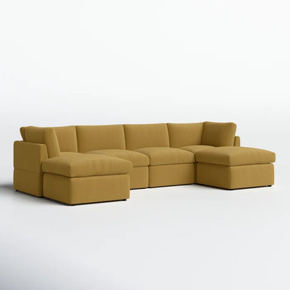 U-Shape Sofa: 129" Wide Reversible Modular Corner Sectional with Ottoman(Ginger Corduroy)