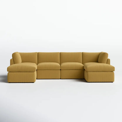 U-Shape Sofa: 129" Wide Reversible Modular Corner Sectional with Ottoman(Ginger Corduroy)