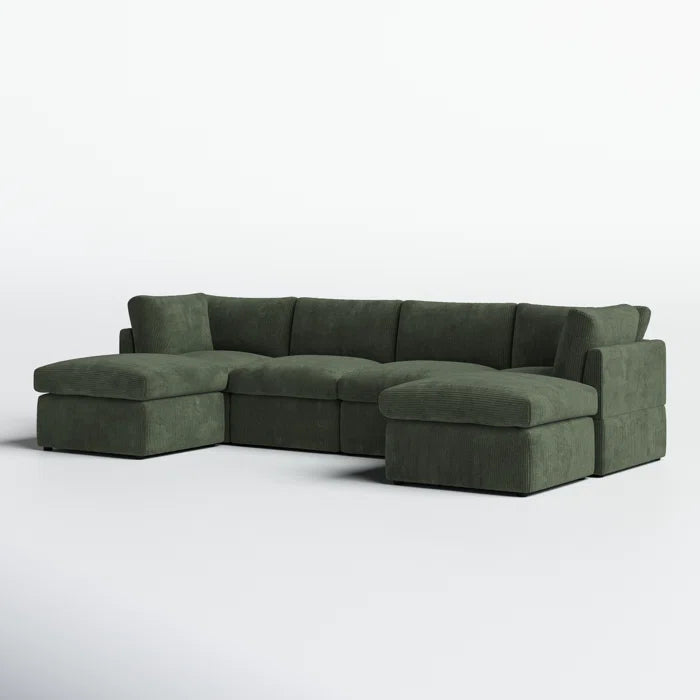 U-Shape Sectional Sofa: 129" Wide Reversible Modular Corner Sectional with Ottoman(Green Corduroy)